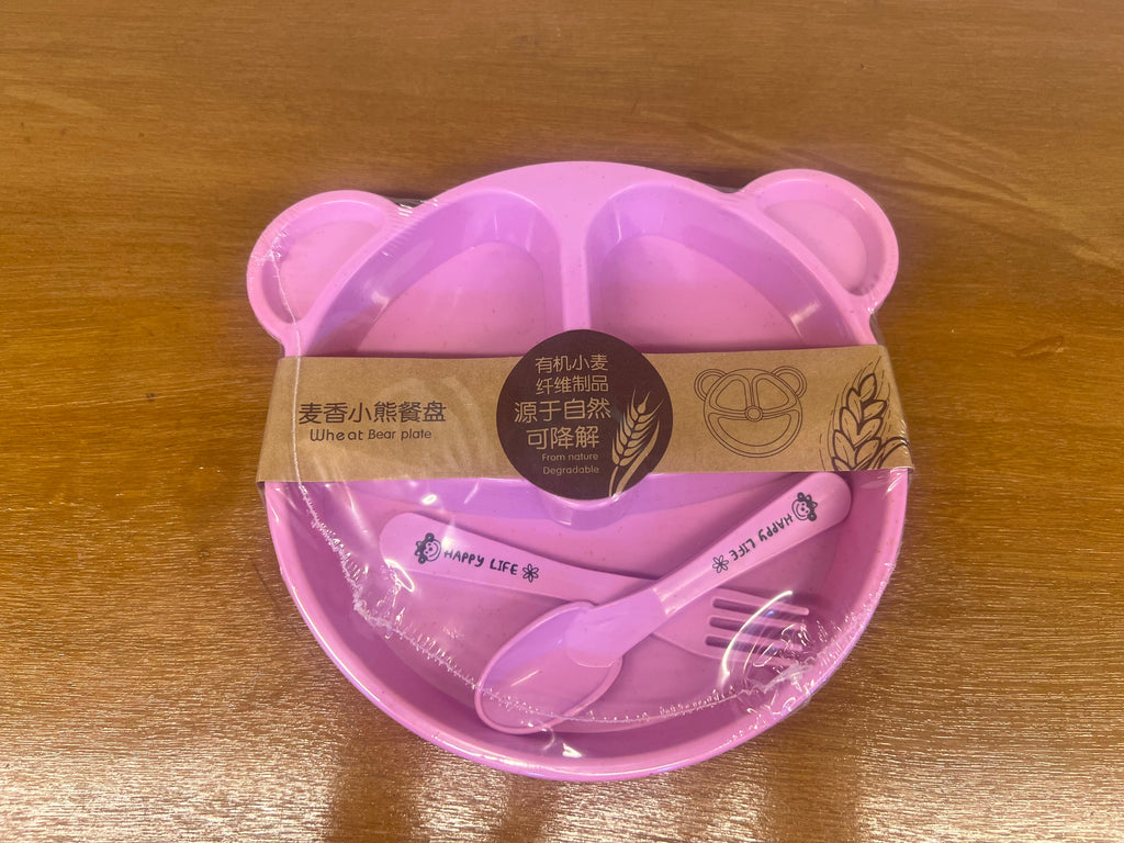 Plastic Baby Divided Feeding Plate with Spoon & Fork