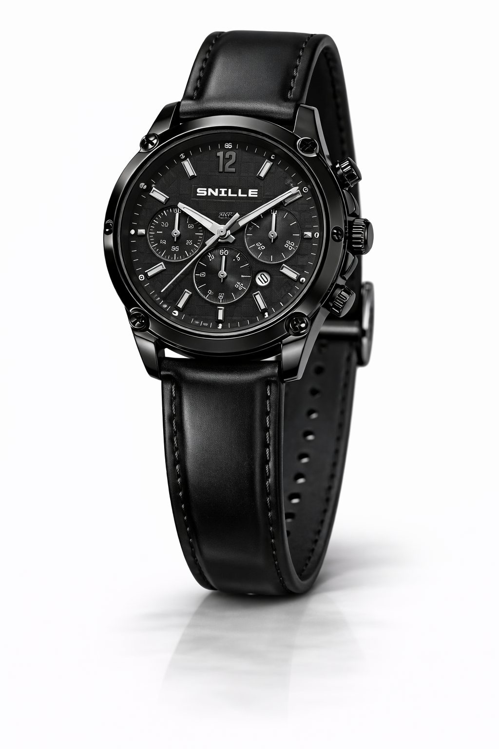 Black Chronograph Wristwatch - Premium Leather Strap 458