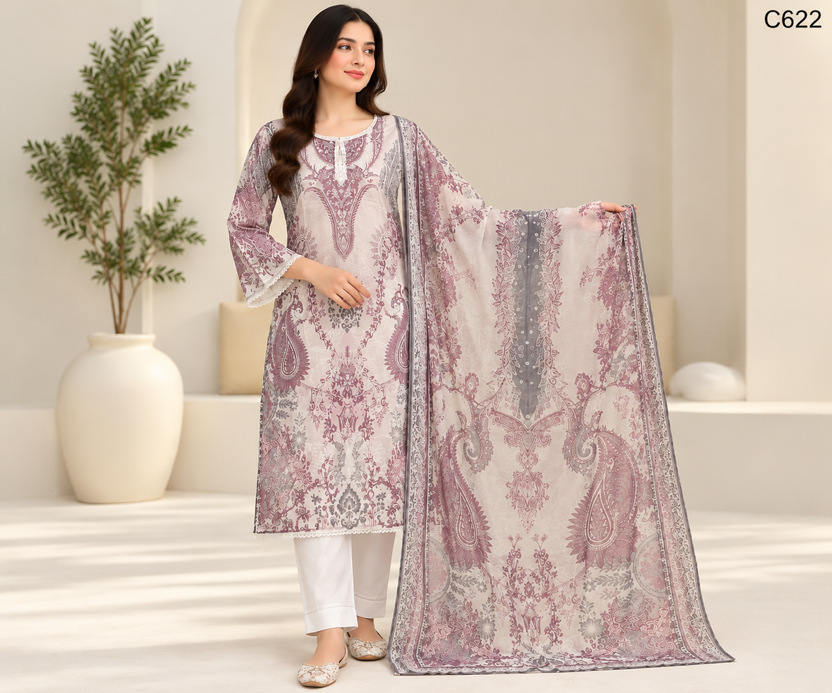 Luxury Ladies Floral & Ornamental Printed Stitched Three Piece - C622