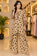 Beige Brown Floral Lace Sleeve Fish Cut Two-Piece Set-LD63