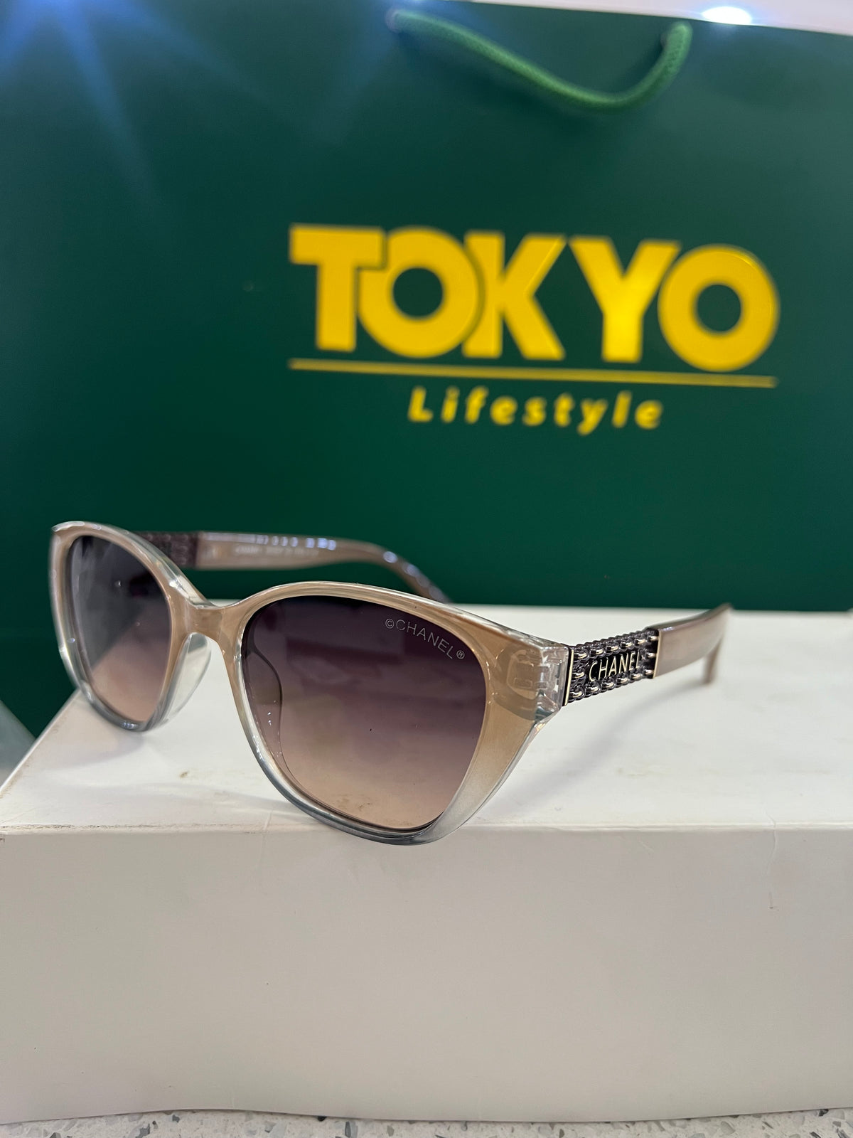 Premium Transparent Beige Cat-Eye Sunglasses – SG104