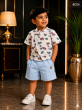 Boys Printed Mandarin Collar Shirt & Shorts Set-BO24