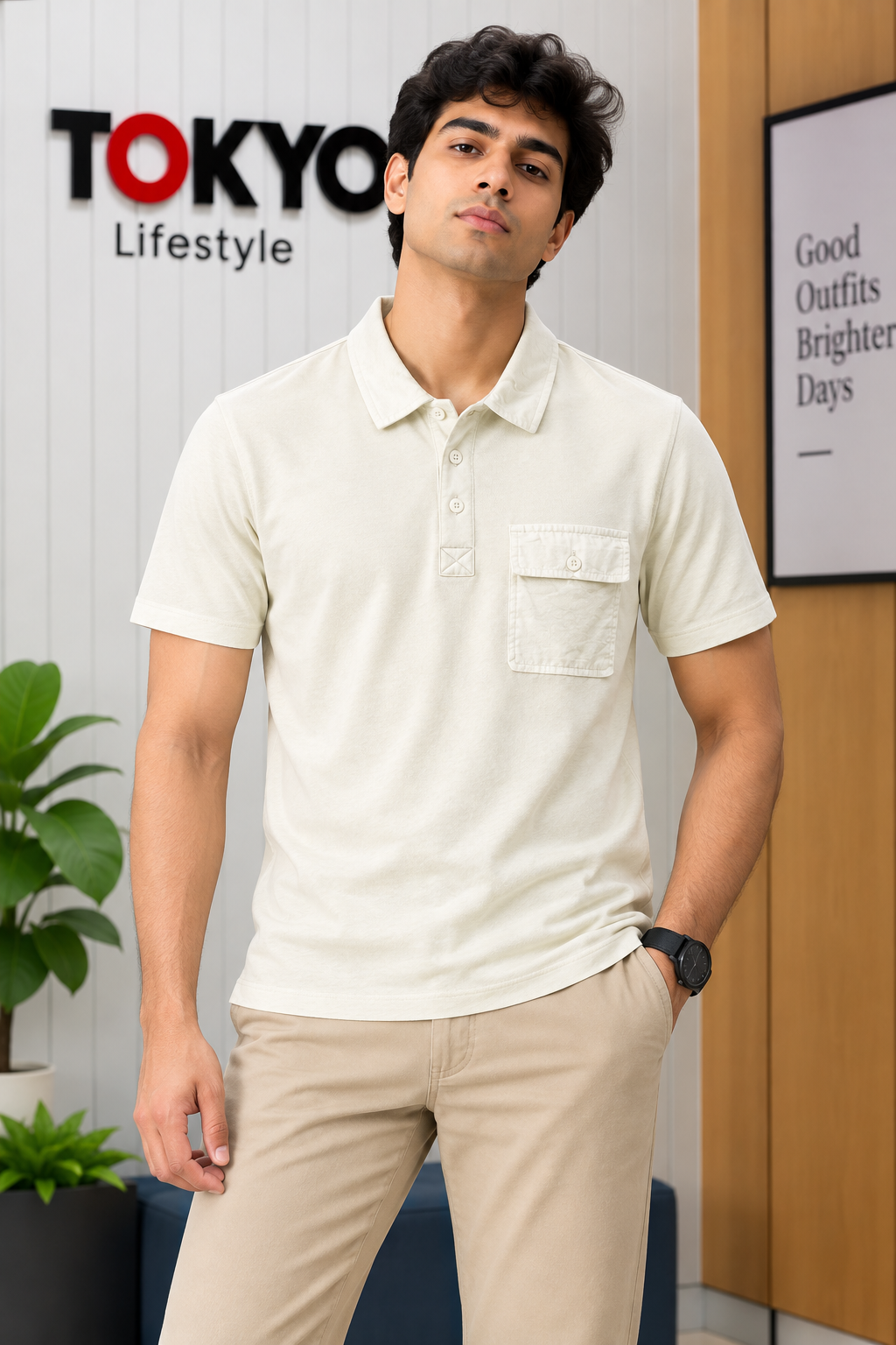 GATSBY Mens Polo T-shirt Cream Off-White 2009