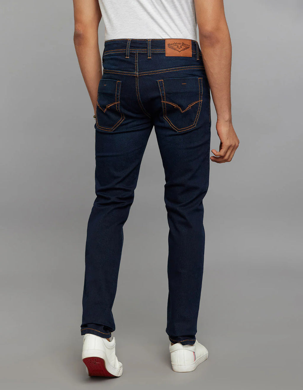 Dark Blue 5 Pocket Mid-Rise Slim Straight Fit Knit Jeans RJ6375