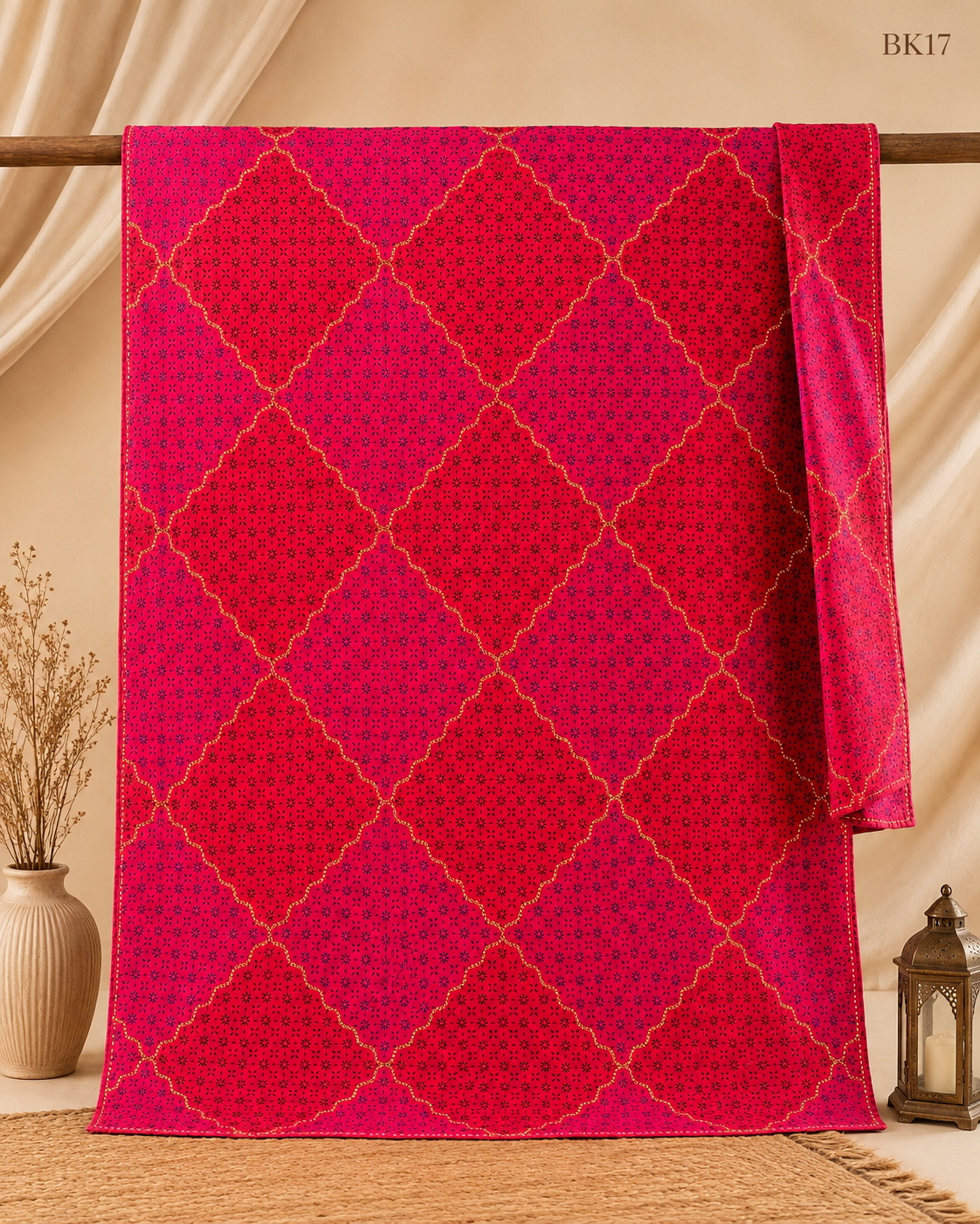 Bakulful Nakshi Kantha – Red Pink Floral | BK17