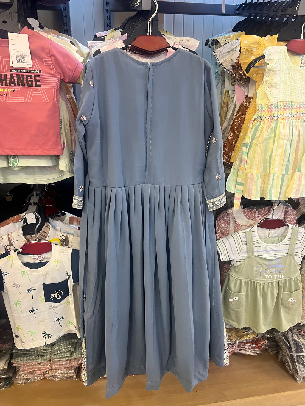 Luxury Girls Embroidered Three Piece Set–Dusty Blue|GF02