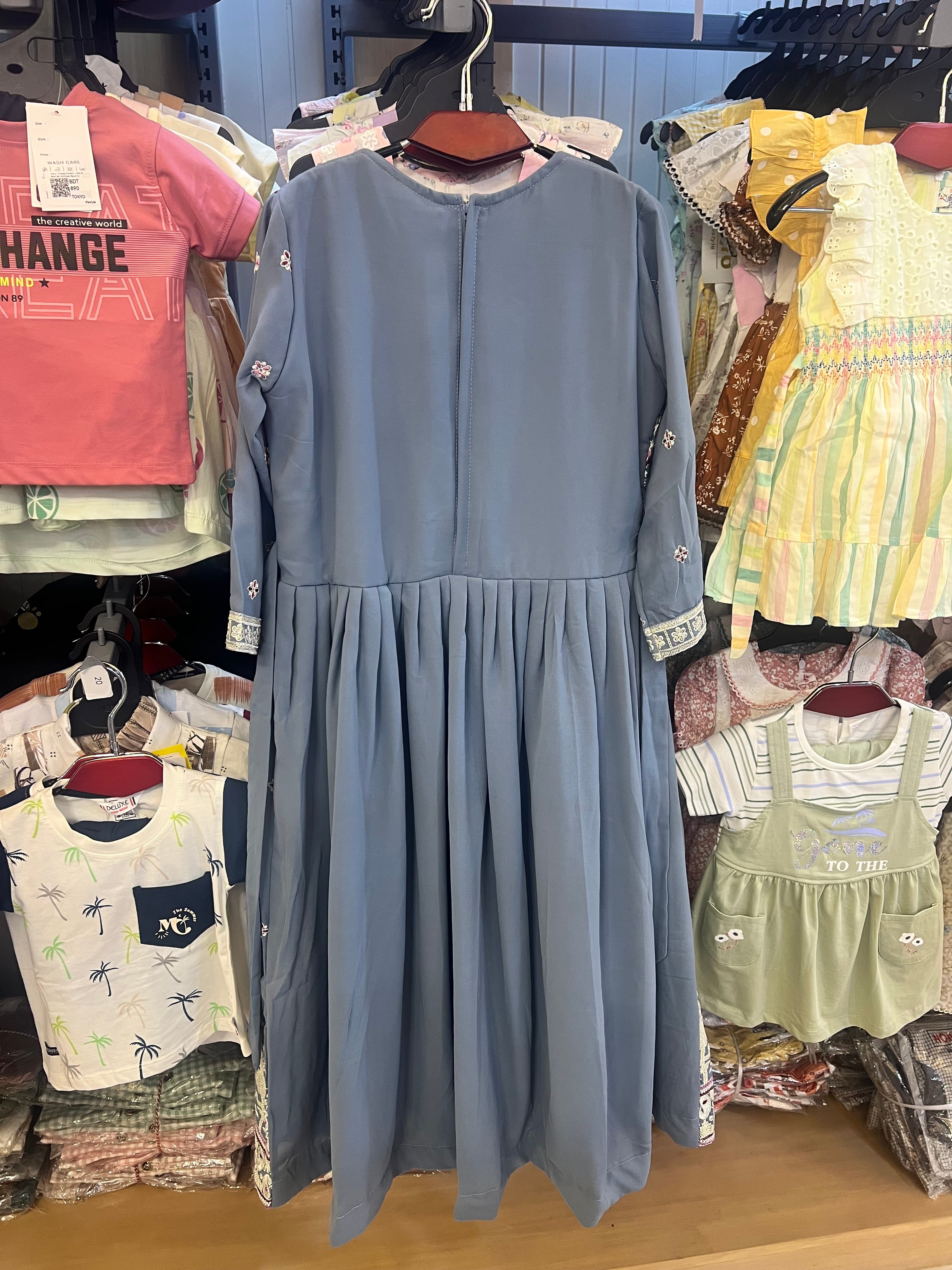Luxury Girls Embroidered Three Piece Set–Dusty Blue|GF02