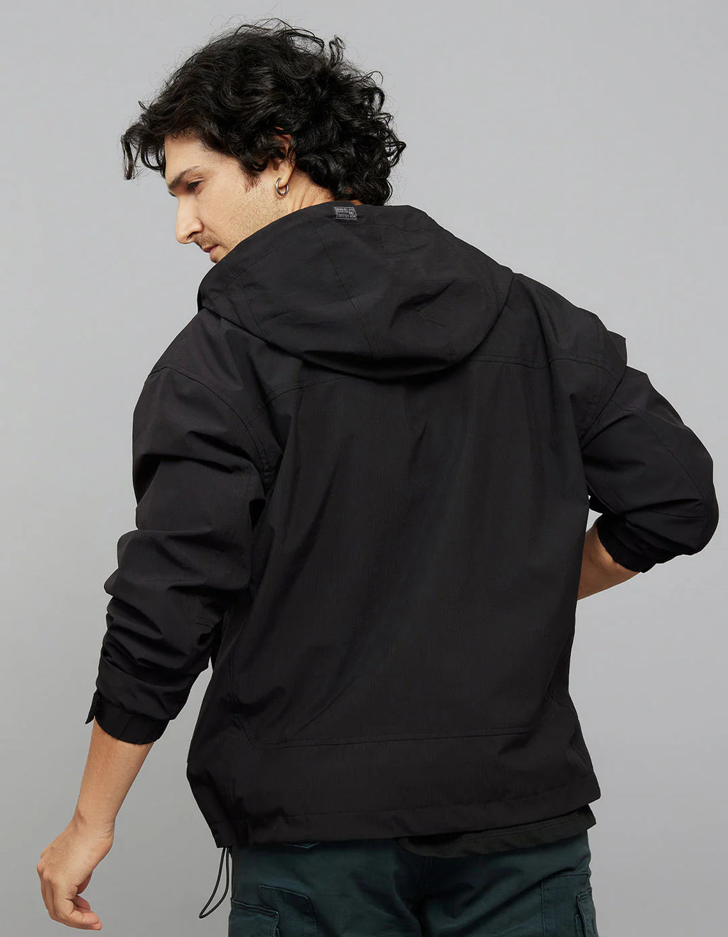 Black Zipper Front Closure Long Sleeves Utility Jacket RJJ547B