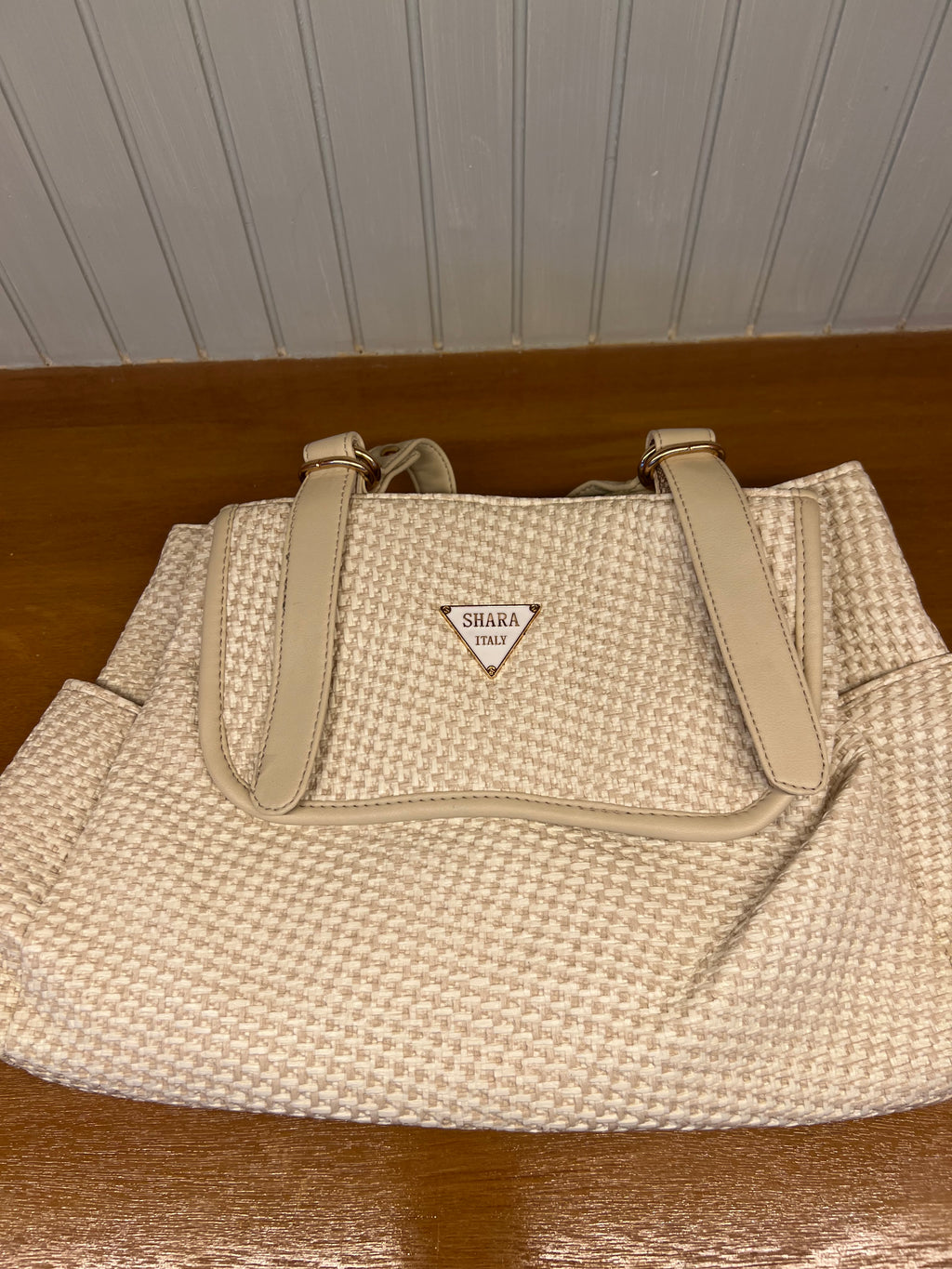 Shara Italy Woven Textured Handbag – Elegant Vegan Leather Trim Tote B001