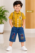 Premium Boys Printed Polo T-Shirt & Denim Shorts Set-BO287