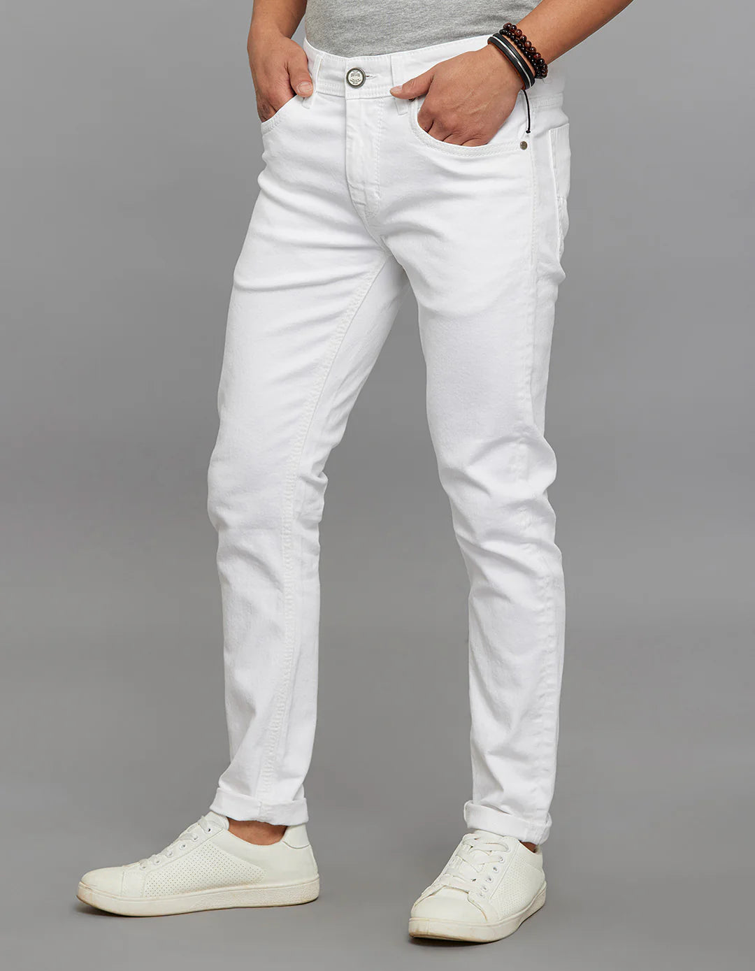 Rookies Denim Tapered Ankle-Length Stretch Jeans - White RJ6284