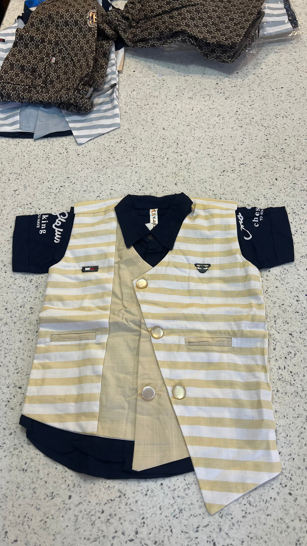 Premium Boys Asymmetric Waistcoat, Shirt & Printed Shorts Set-BW03