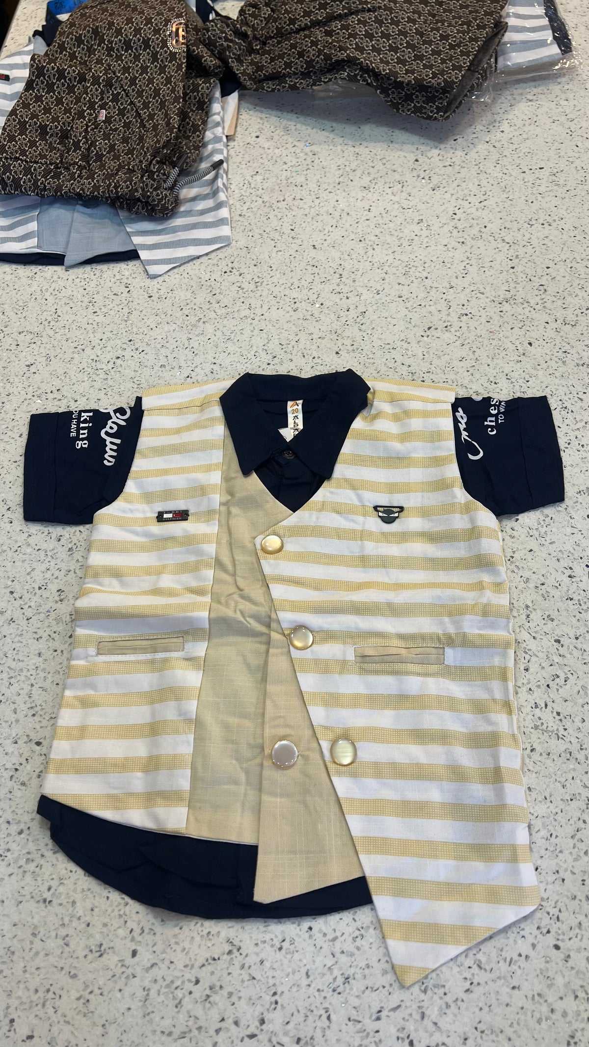 Premium Boys Asymmetric Waistcoat, Shirt & Printed Shorts Set-BW03