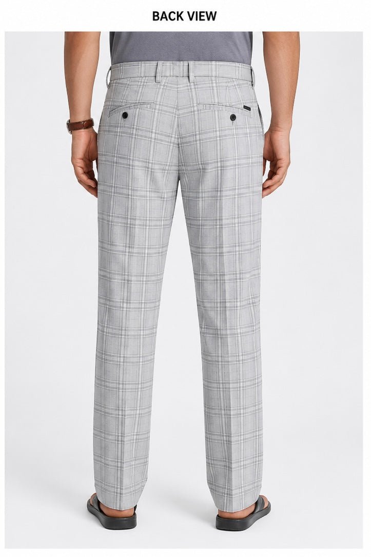 GATSBY Mens Slim Fit Light Grey Check Formal Pants