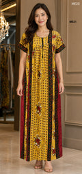 Mustard Ethnic Printed Zipper Maxi Dress-ME21