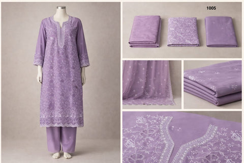 Premium Embroidered (Indian) Prints Three Piece C173-Lavender Purple