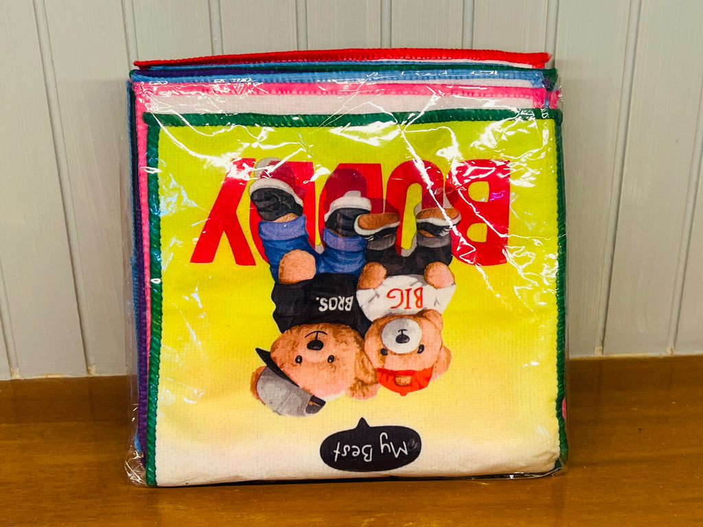 Baby Cartoon Printed Soft Washcloth / Face Towel (Multi Design Pack)