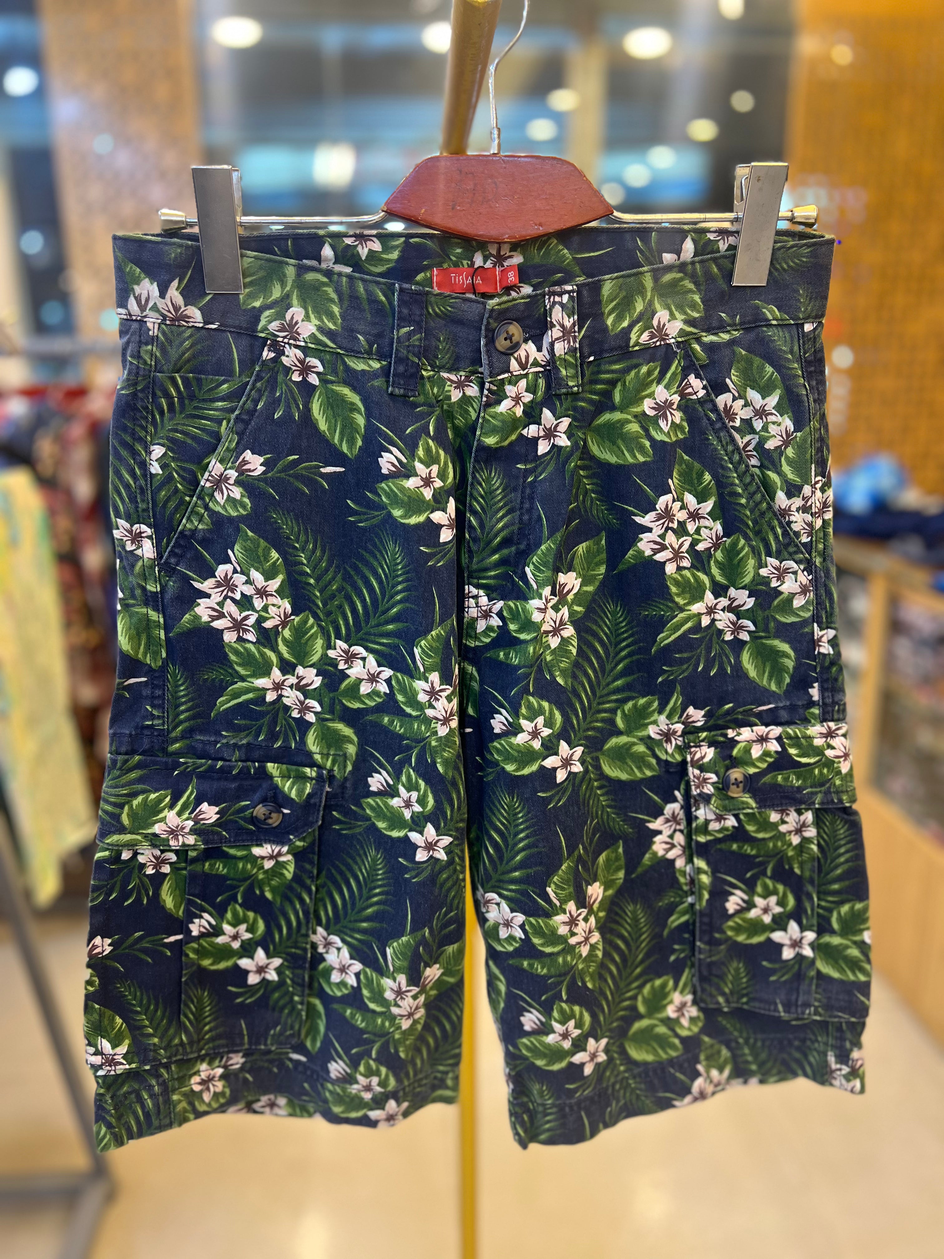 Premium Men’s Casual Shorts Green Floral-C44