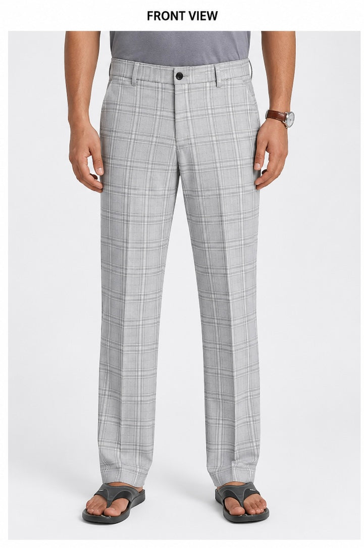 GATSBY Mens Slim Fit Light Grey Check Formal Pants