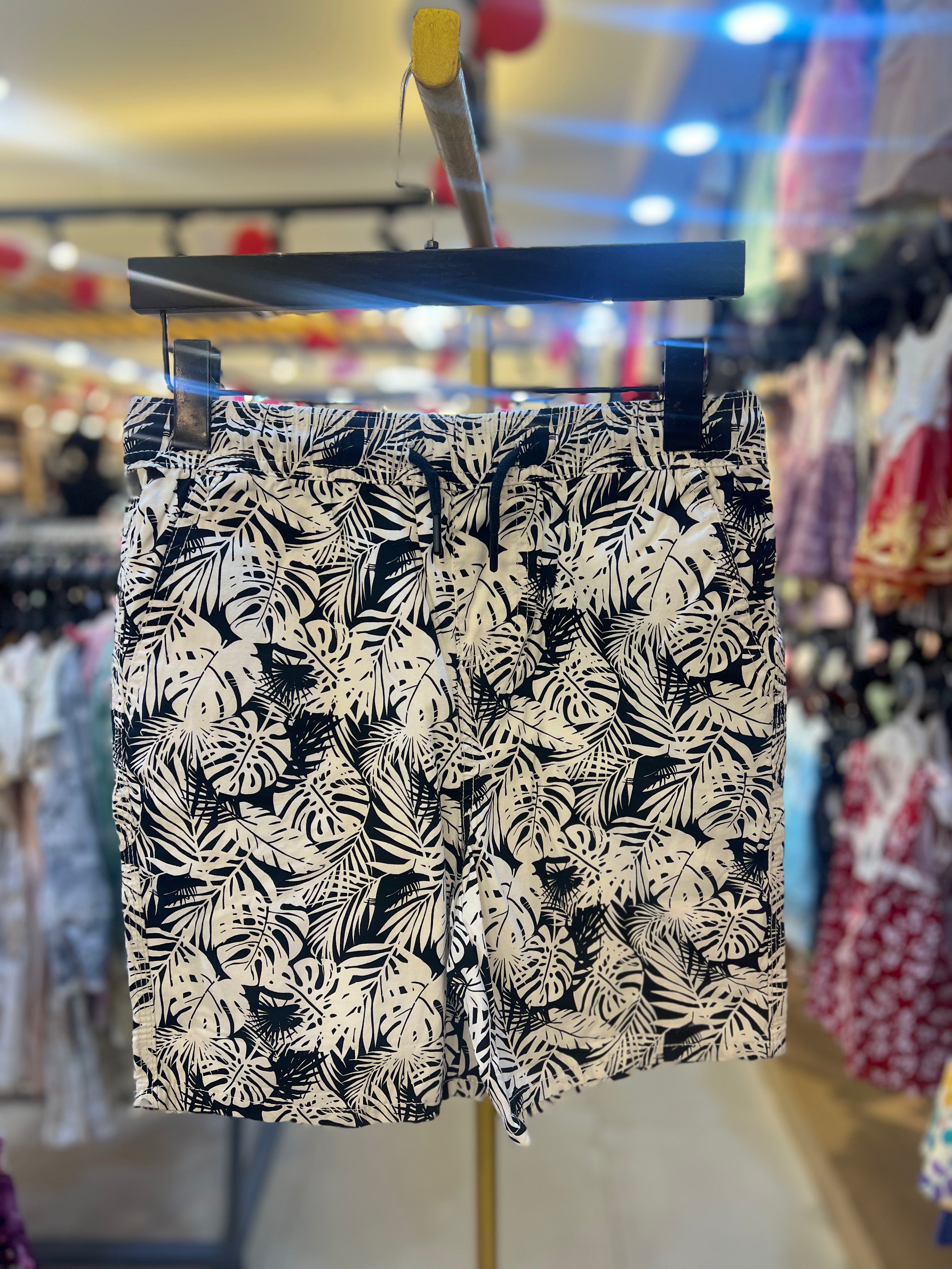 Premium Boys Casual Shorts Black & White Tropical Print-C46