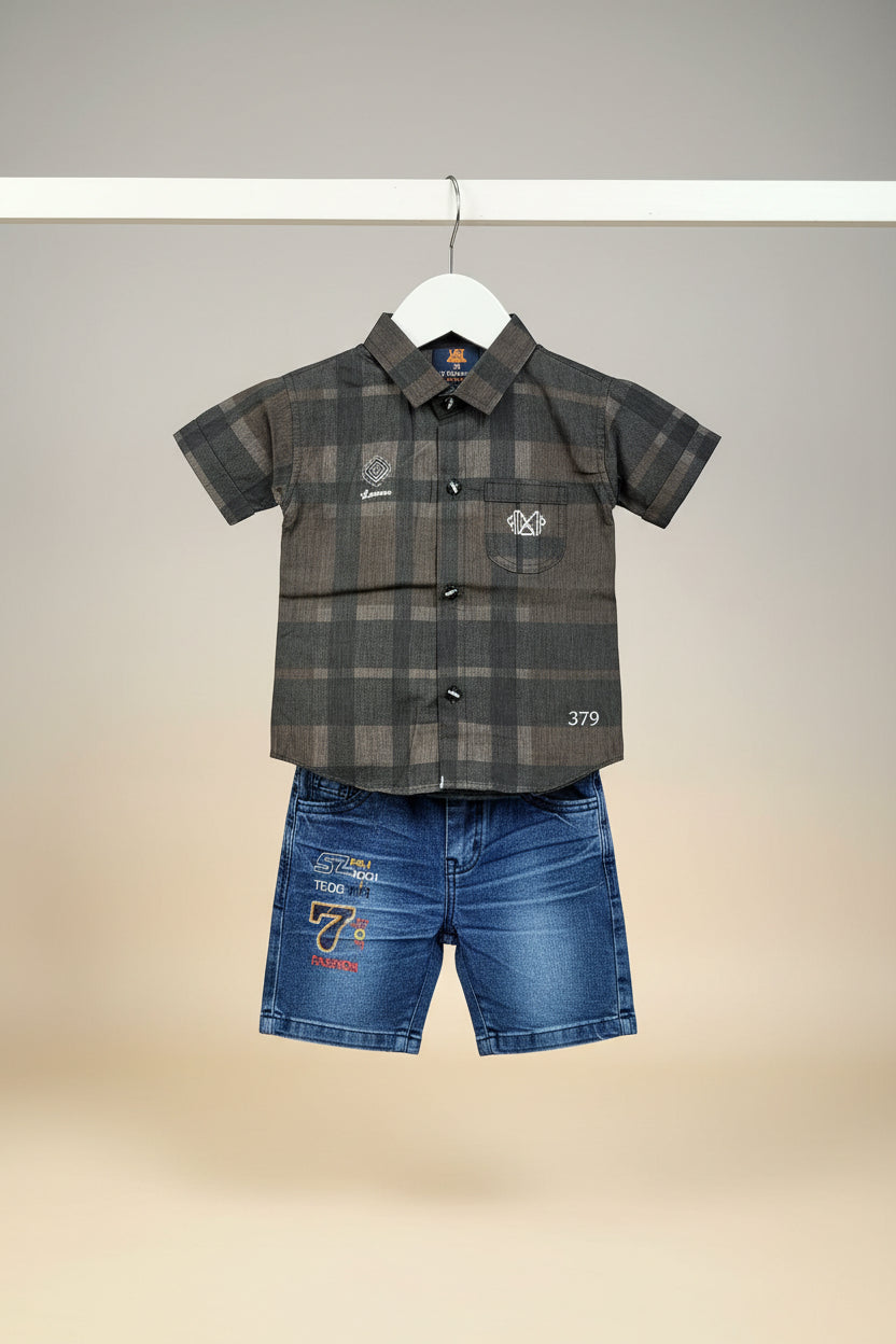 Boys Premium Printed Shirt & Denim Pant Set-379