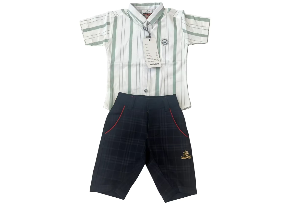 Boys Premium Stripe Shirt & Check Shorts Set B001