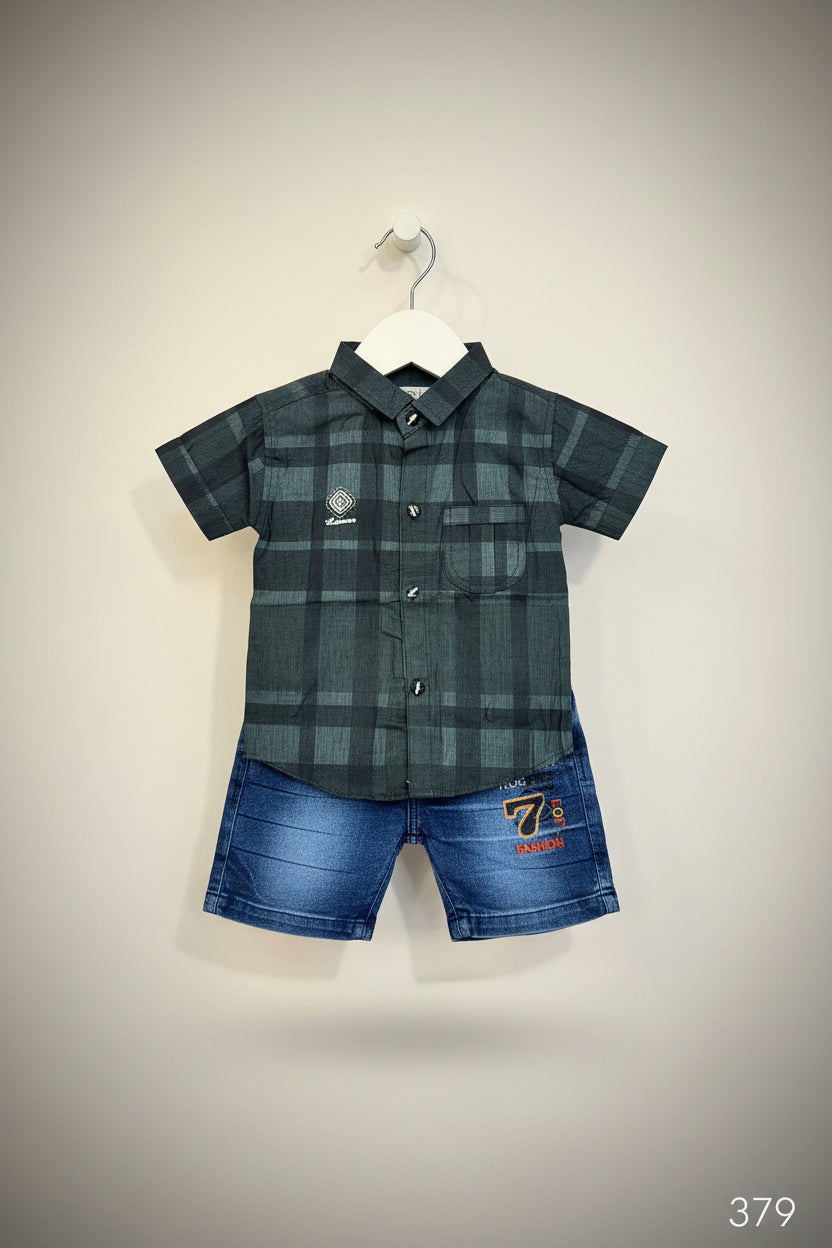 Boys Premium Printed Shirt & Denim Pant Set-379