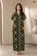 Olive Ethnic Printed Zipper Maxi Dress-ME18
