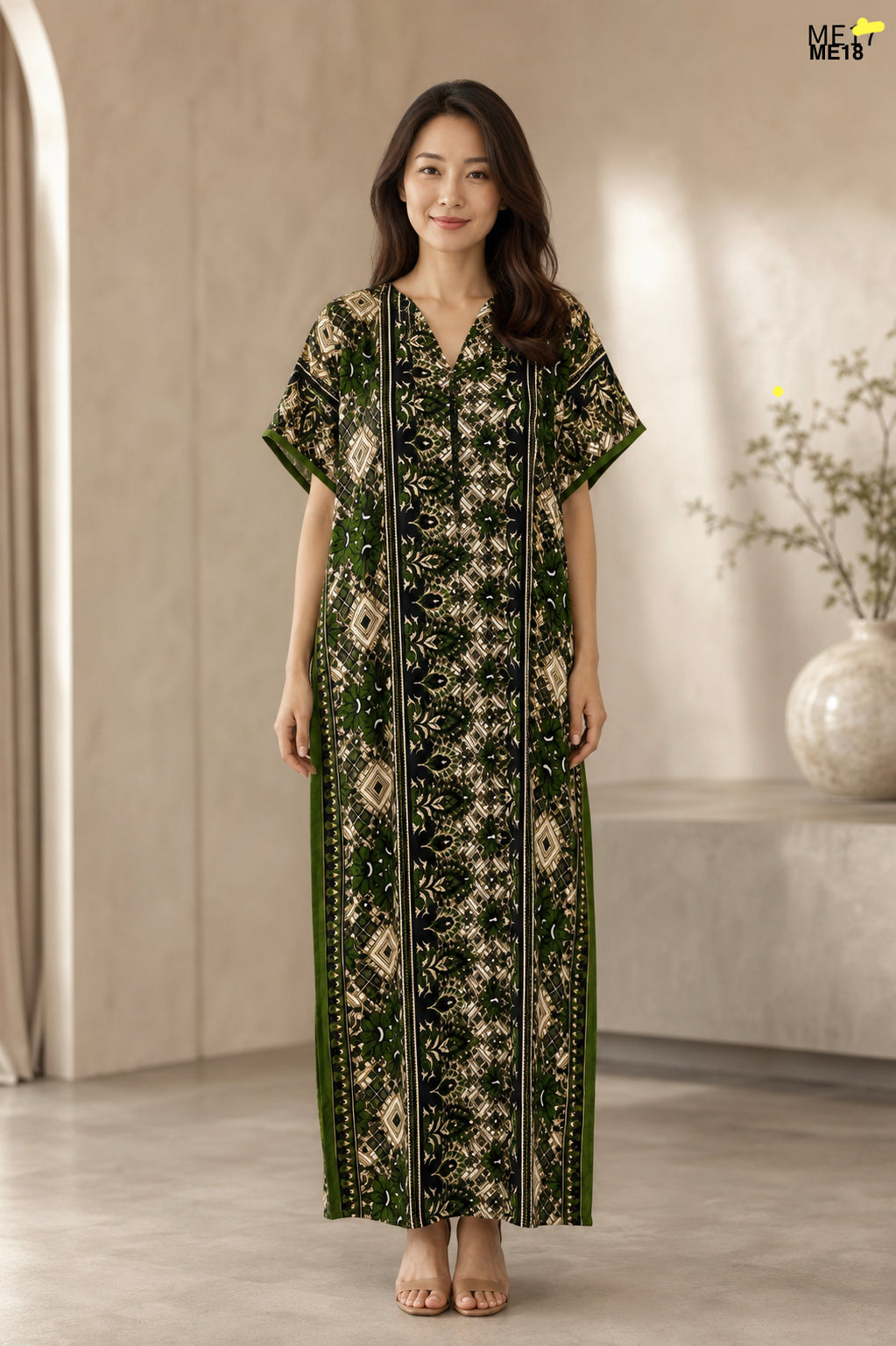 Olive Ethnic Printed Zipper Maxi Dress-ME18