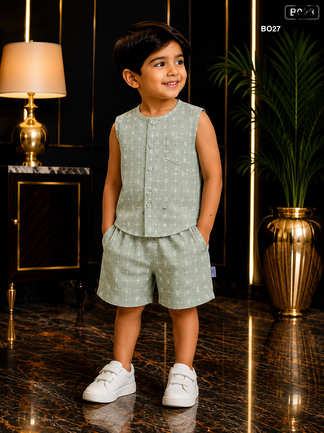 Baby Boys Geometric Print Sleeveless Co-Ord Set-BO27
