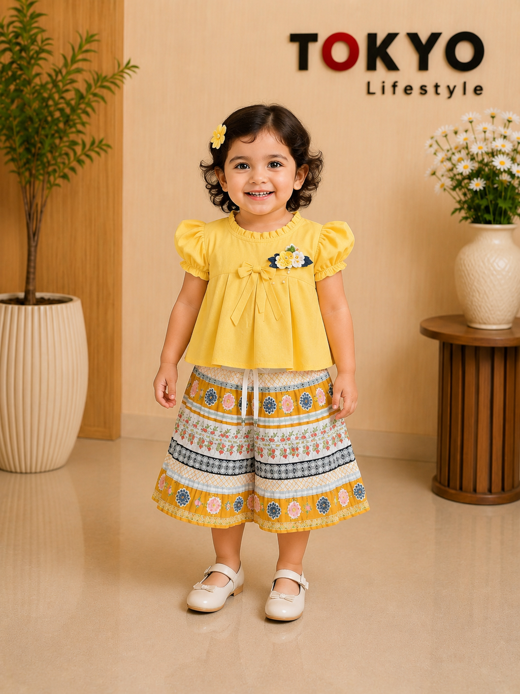 Girls Floral Pleated Skirt Set with Bow Detail Top.148..