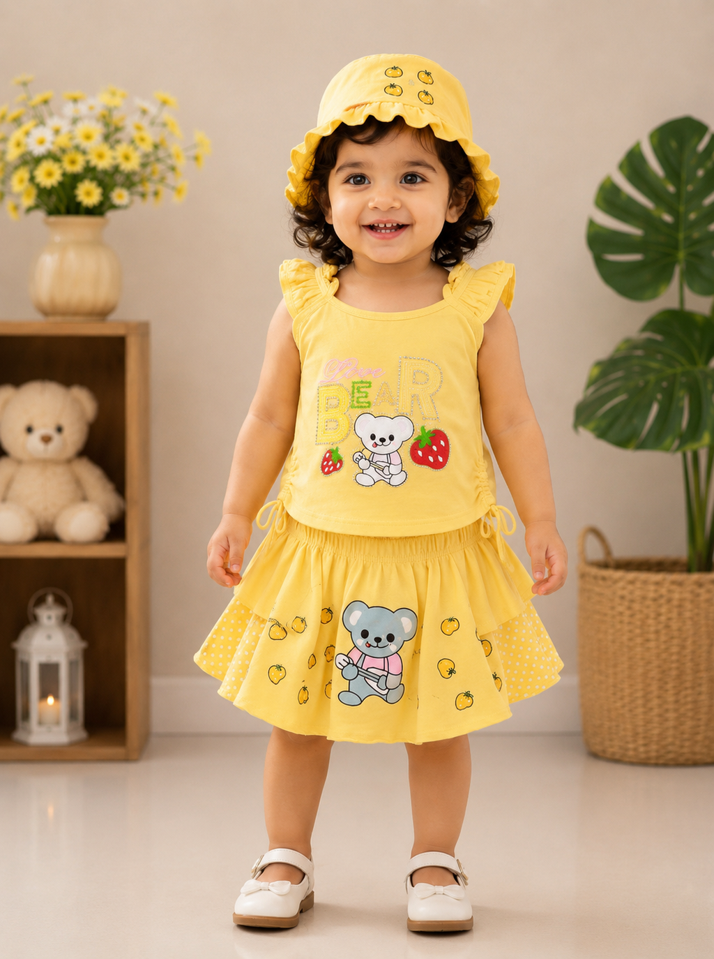 Girls Cute Bear Top, Skirt & Hat 3-Piece Set 142
