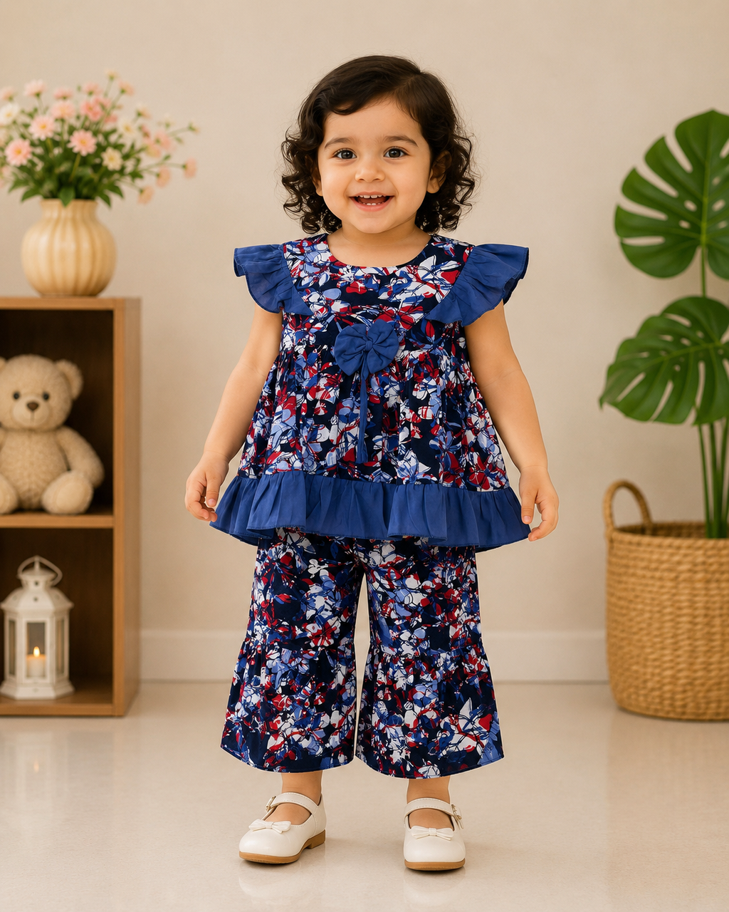 Girls Floral Printed Casual Dress with Waist Tie  590
