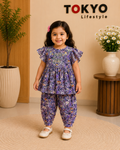 Kids Floral Printed Top & Skirt Set - Lavender Purple