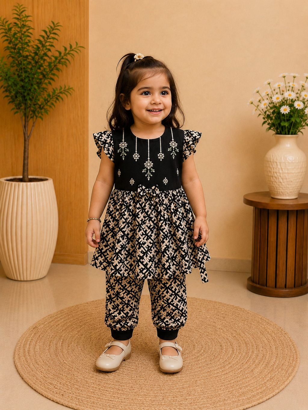 Baby Girl Embroidered Top & Printed Pant Set 107/108