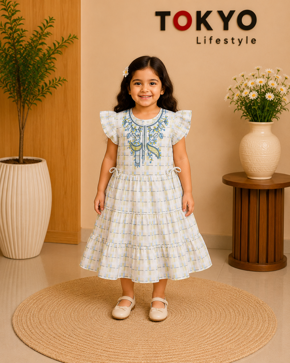 Girls Cotton Frock with Neck Embroidery 20