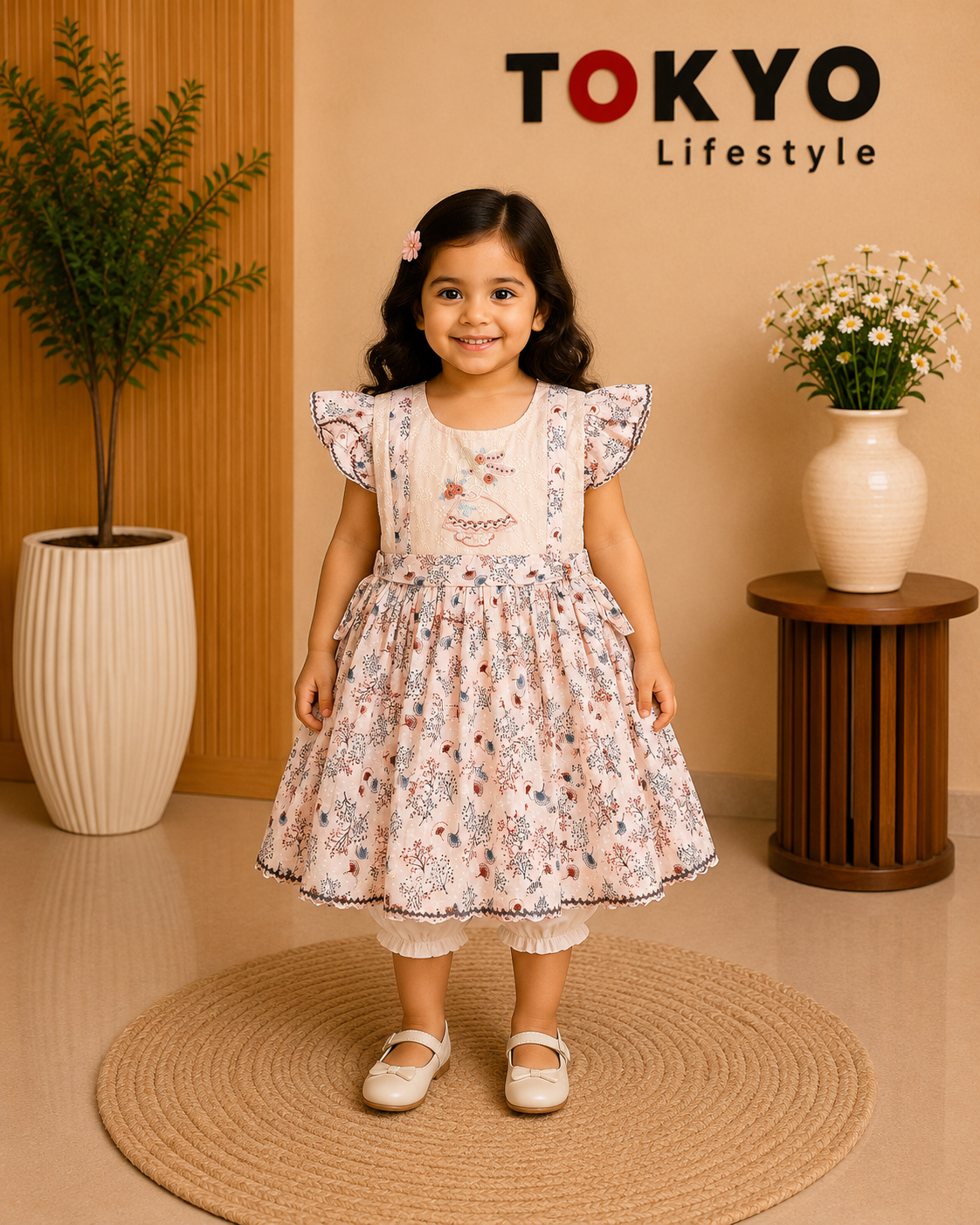 Girls Floral Embroidered Cotton Frock Set 0204