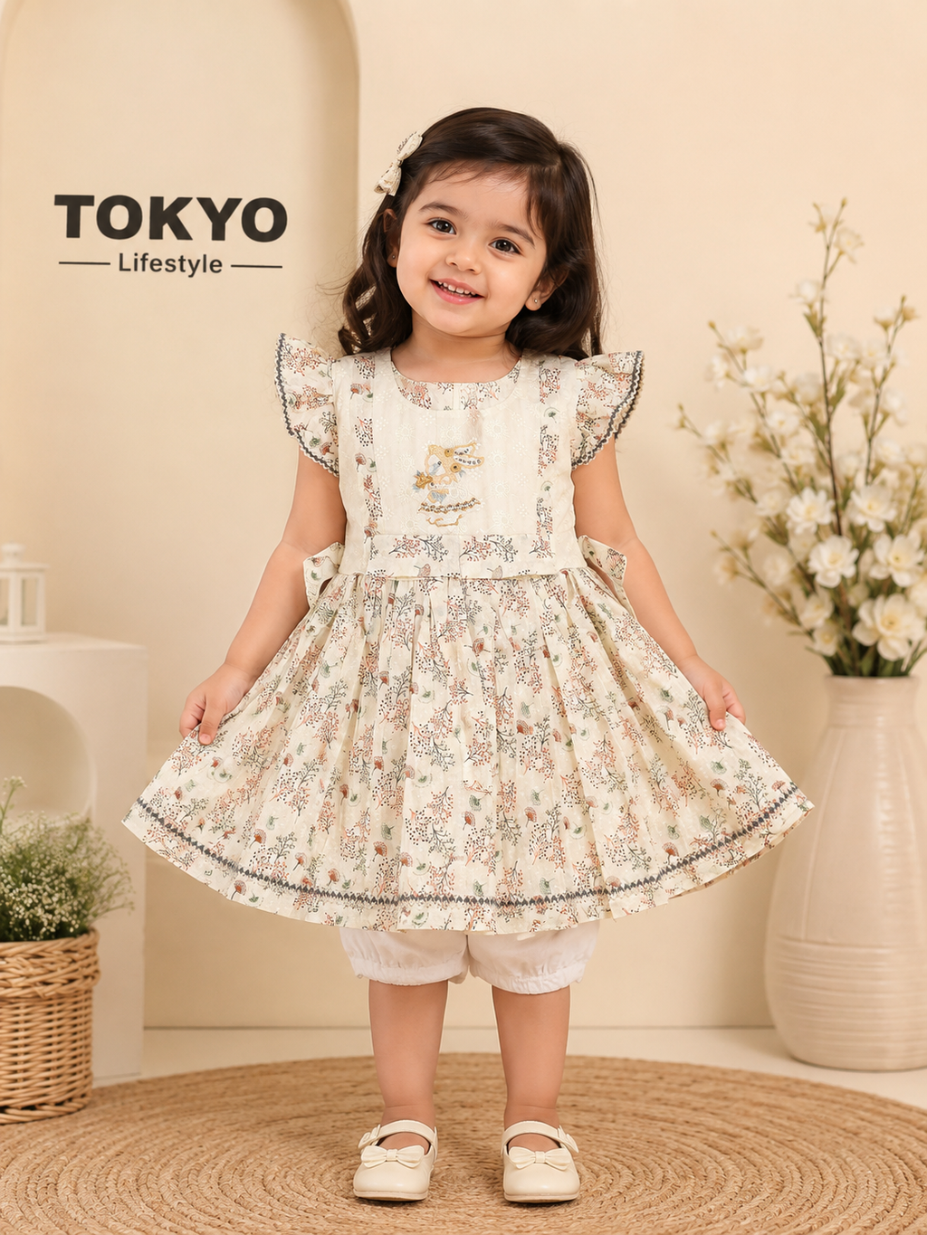 Girls Floral Embroidered Cotton Frock Set 0204