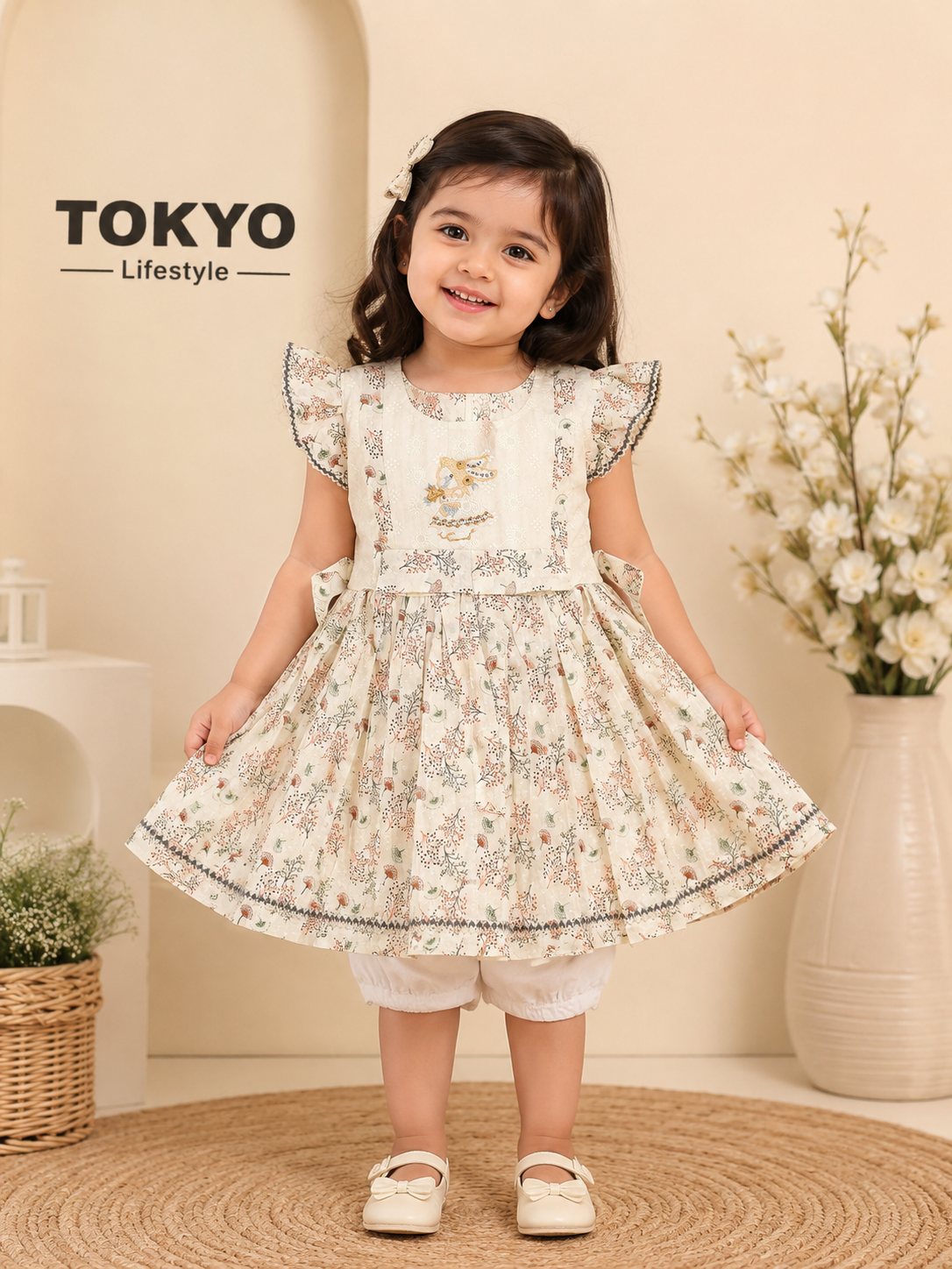 Girls Floral Embroidered Cotton Frock Set 0204