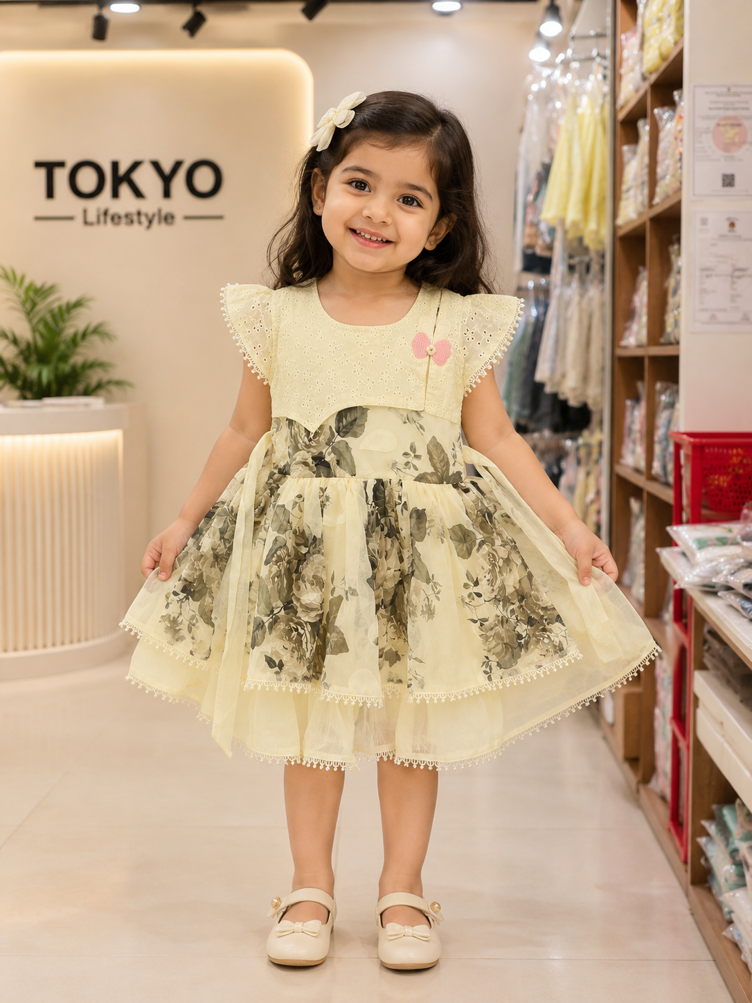 Baby Girls Floral Layered Party Dress with Inner Shorts – 2-Piece Set.184.