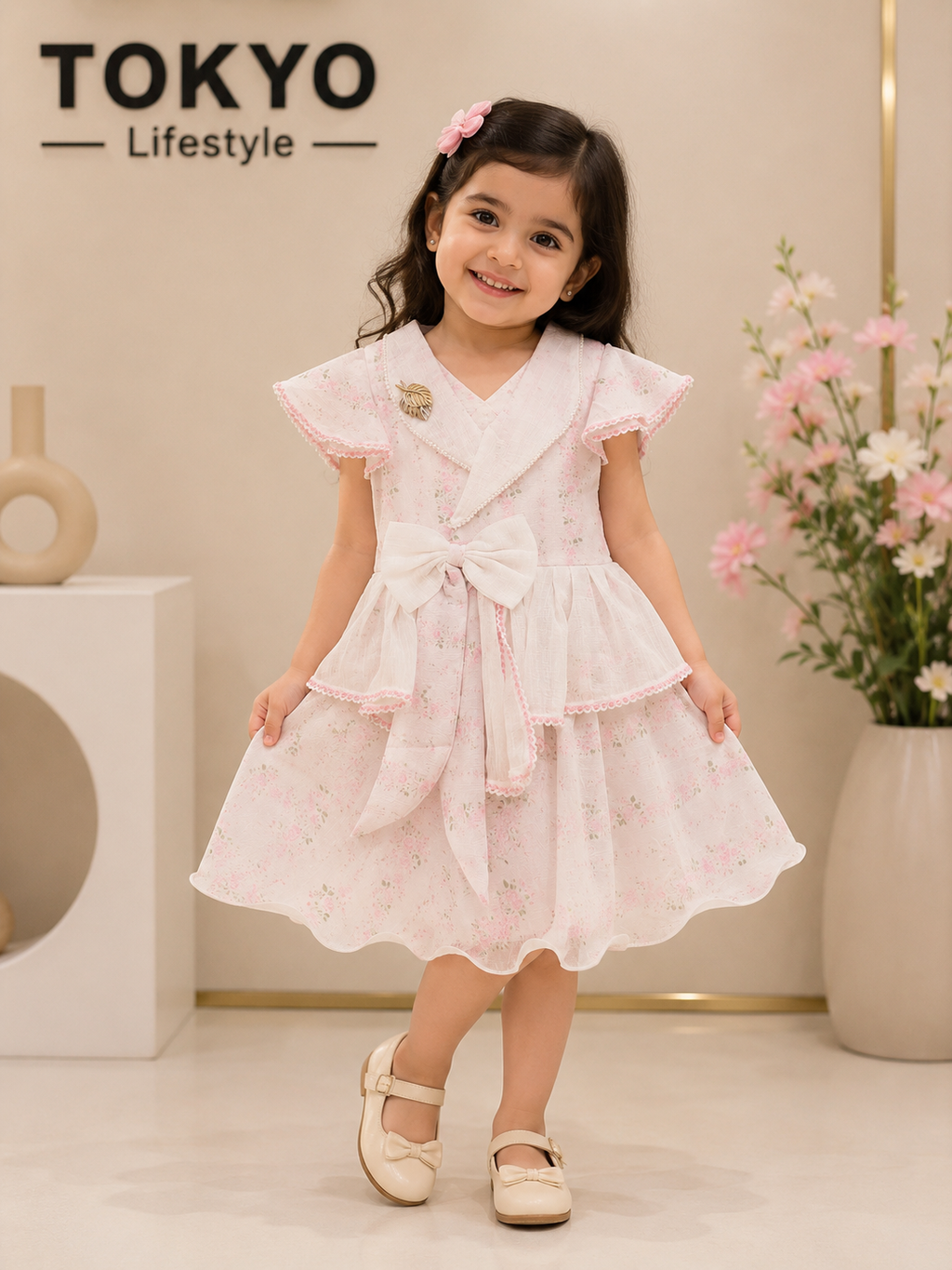 Girls Floral Dress with Bow & Inner Brief 192