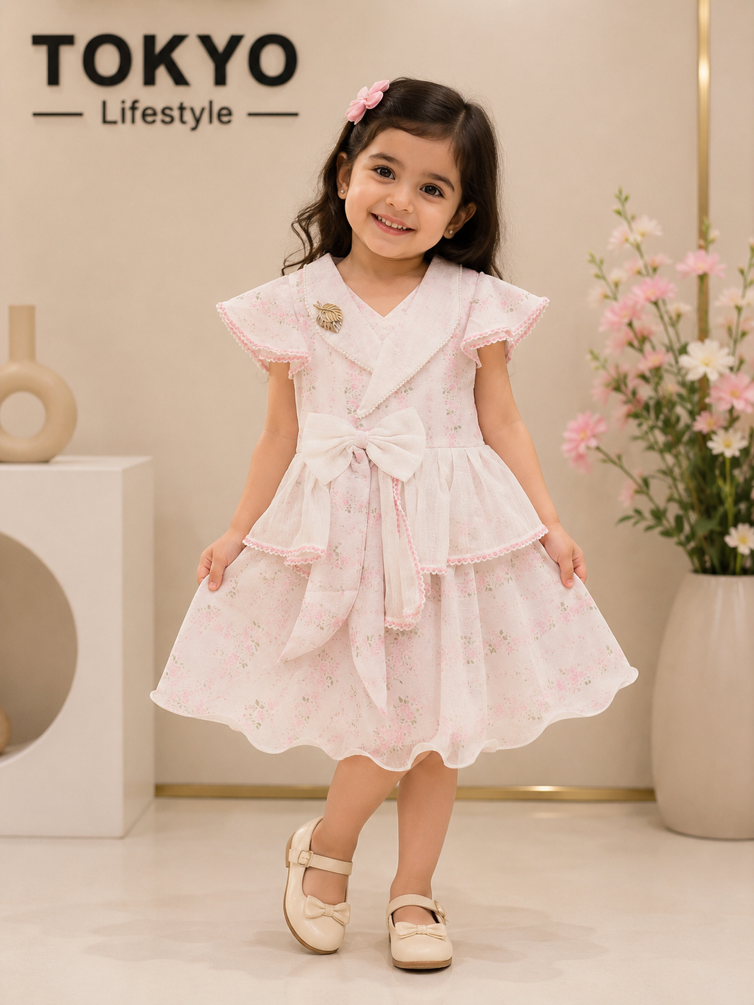 Girls Floral Dress with Bow & Inner Brief 192