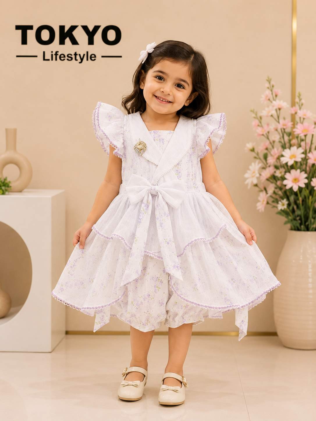 Girls Floral Dress with Bow & Inner Brief 192