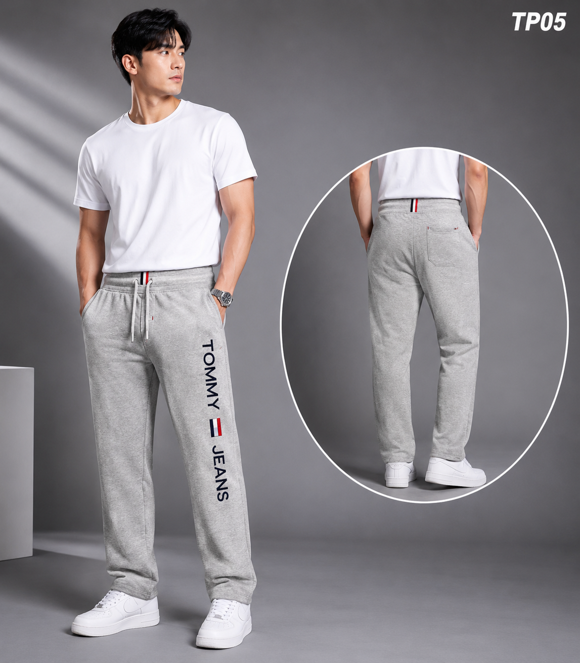 Men's Premium Embroidered Fleece Jogger Pants Light Ash 113 (TP05)