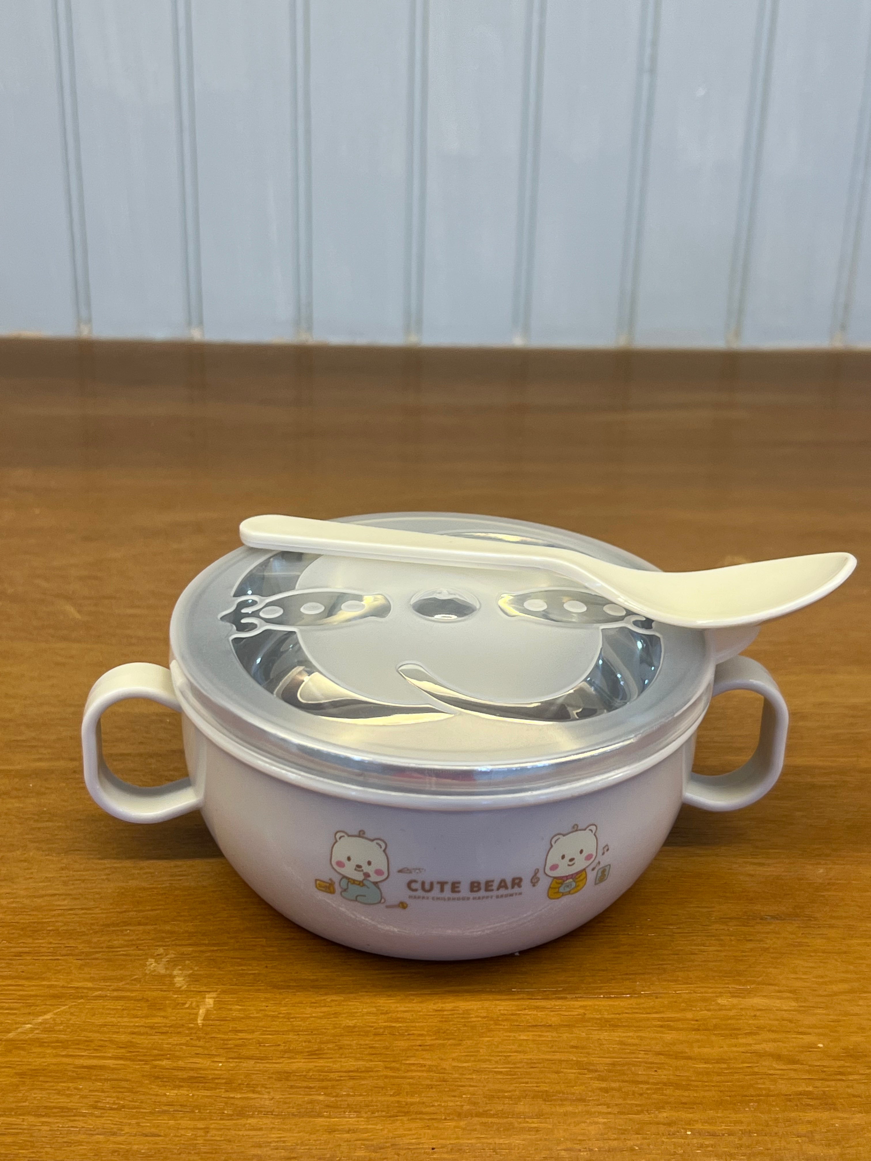 Cute Bear Baby Food Bowl with Spoon & Lid