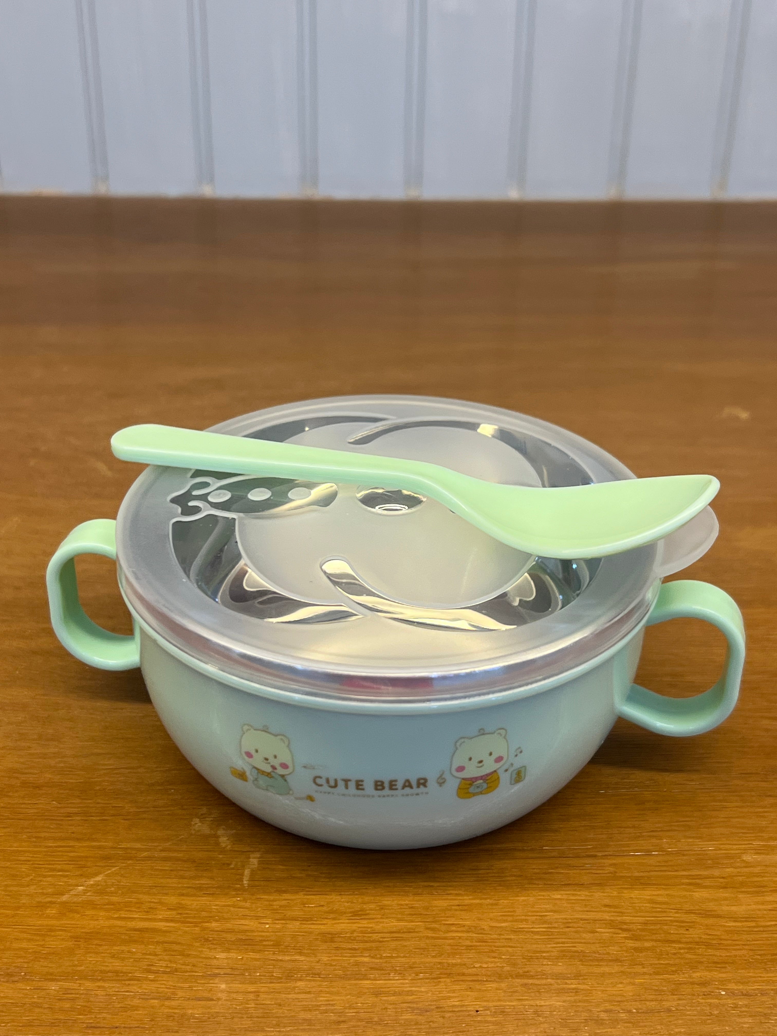 Cute Bear Baby Food Bowl with Spoon & Lid