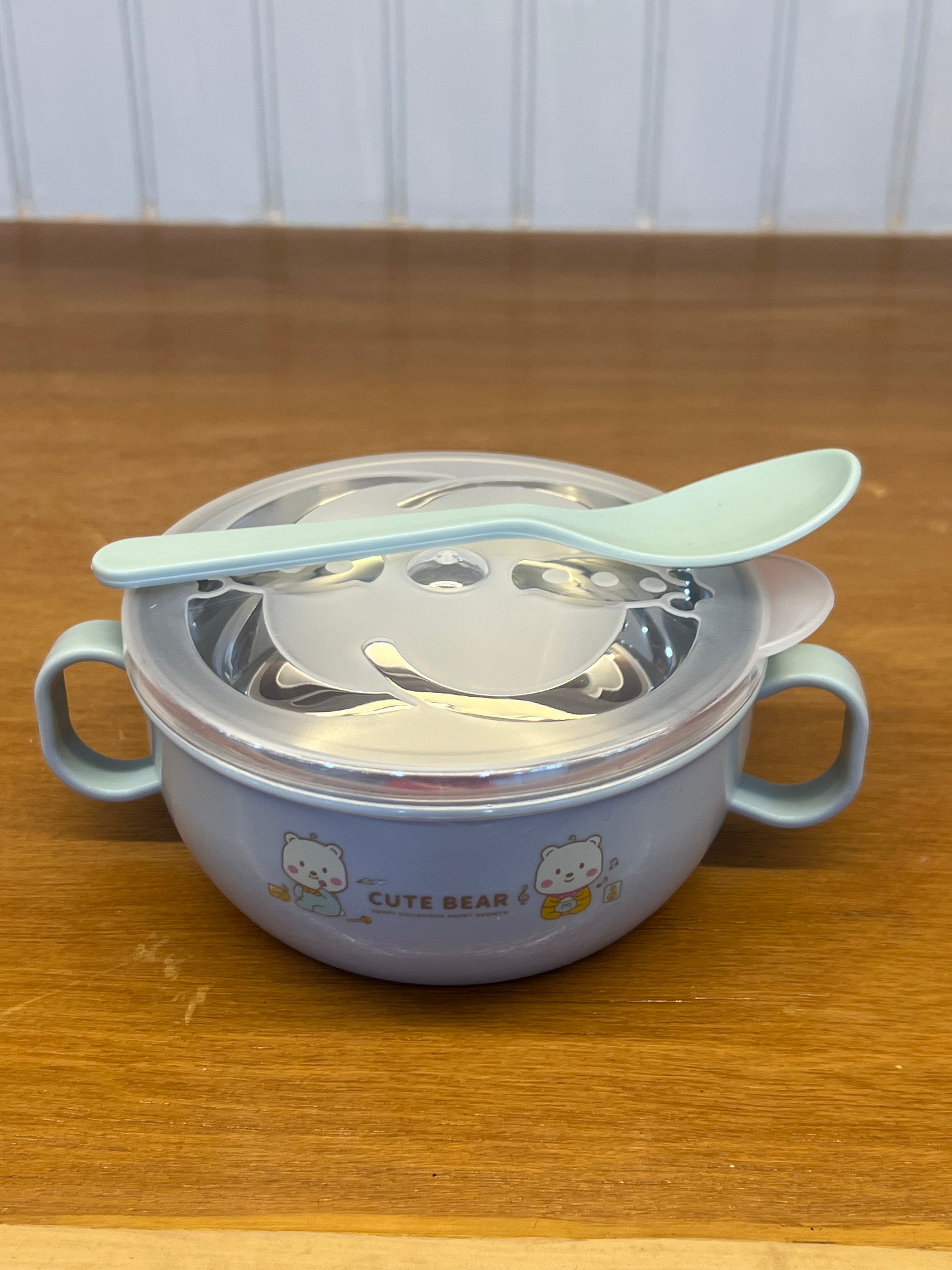 Cute Bear Baby Food Bowl with Spoon & Lid