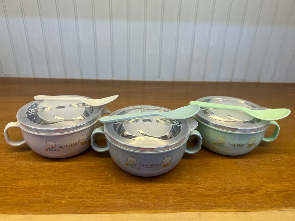 Cute Bear Baby Food Bowl with Spoon & Lid