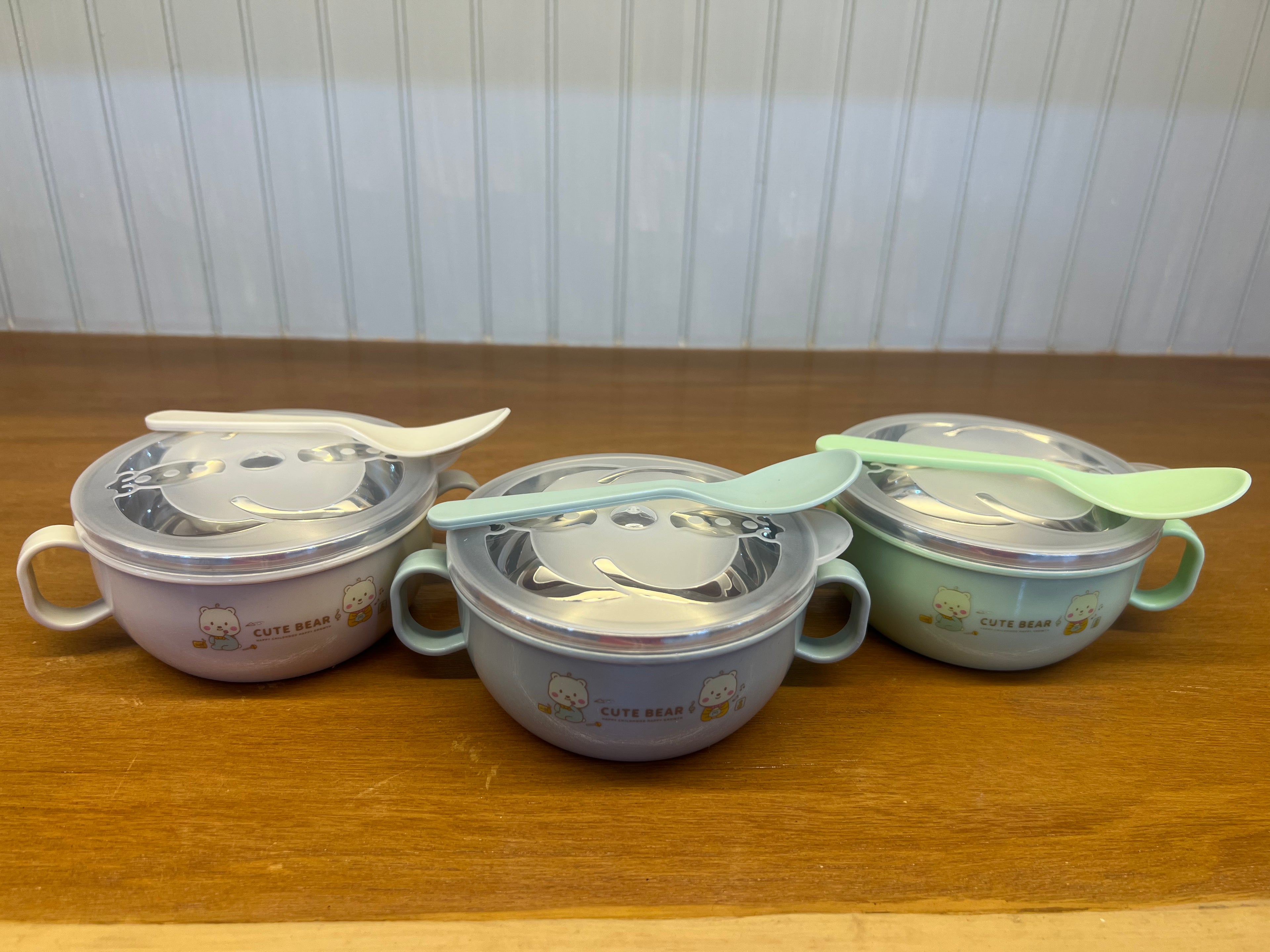 Cute Bear Baby Food Bowl with Spoon & Lid