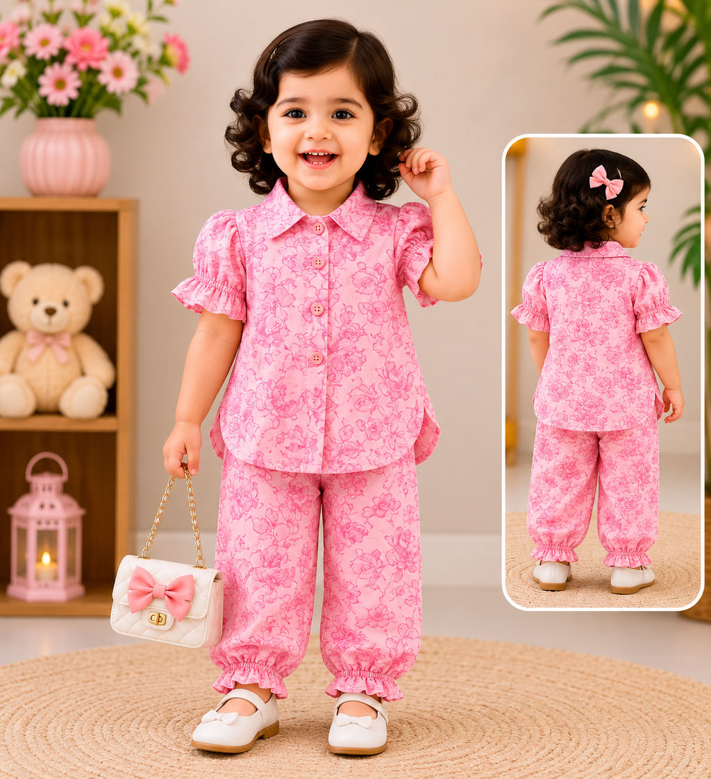 Girls Floral Printed Shirt & Trouser Set 181